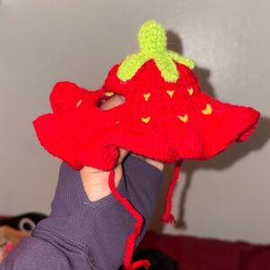 Red Strawberry Cat Knit Hat